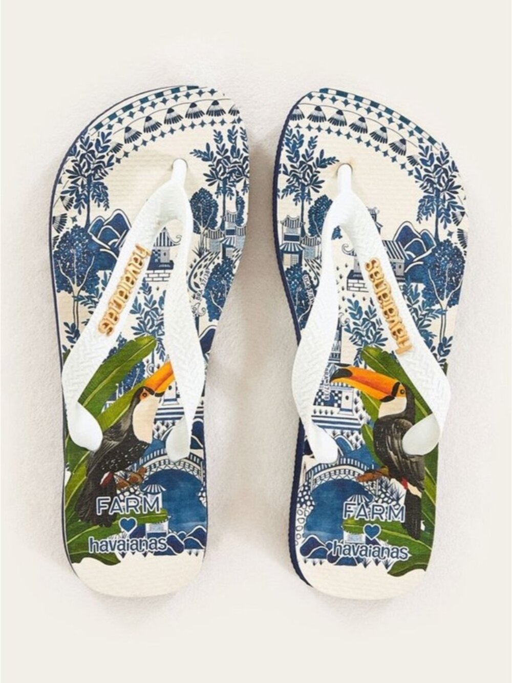 Havaianas x FARM Rio Azulejo Macau Toucan Print waterproof Flip Flops sandal 7 8